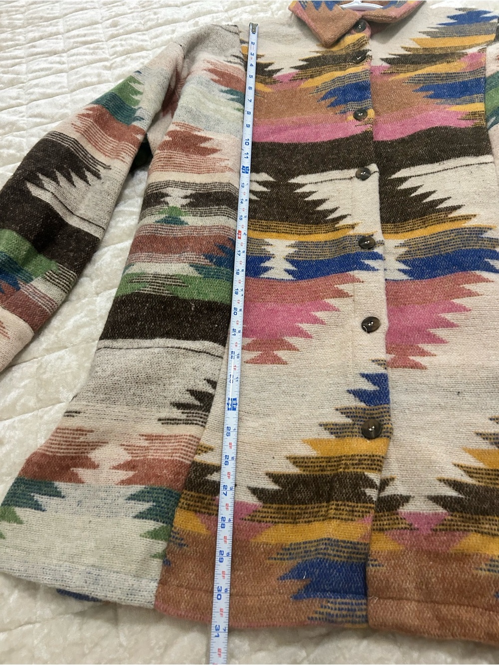 Aztec Multicolor Pattern Button-Up Sweater Jacket - Shacket - Picture 10 of 13